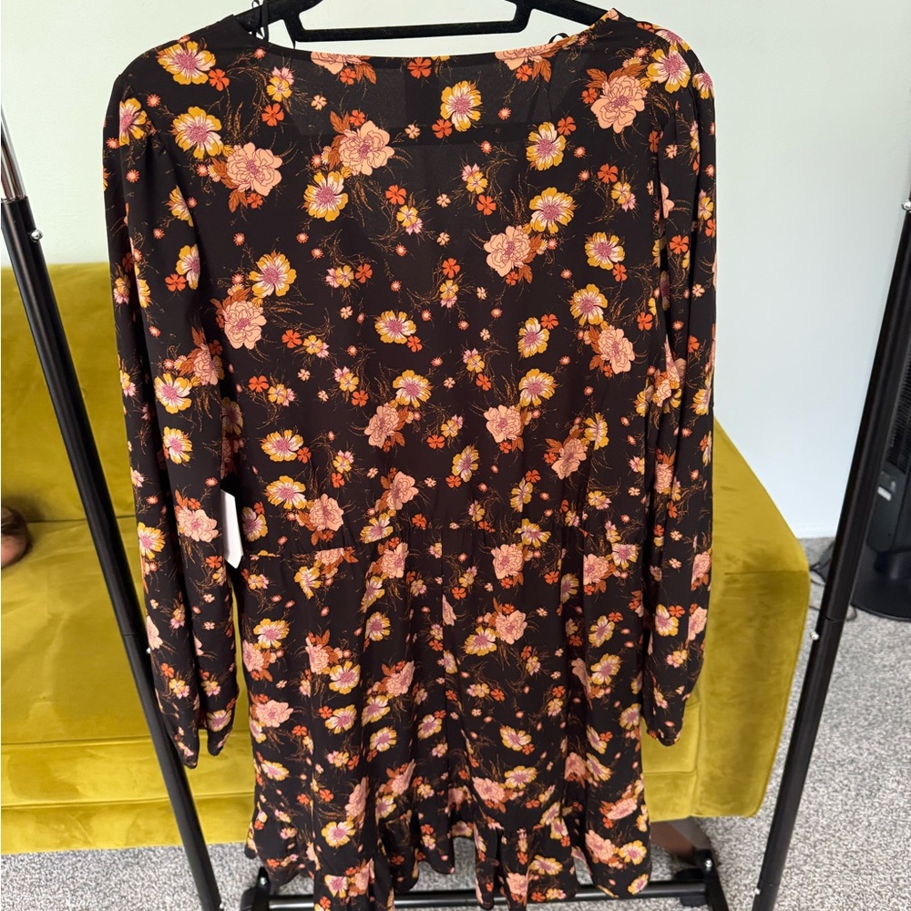 Abound Black and Pink Floral Long Sleeve Dress